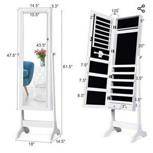 Lockable Glass Mirror Jewelry Cabinet